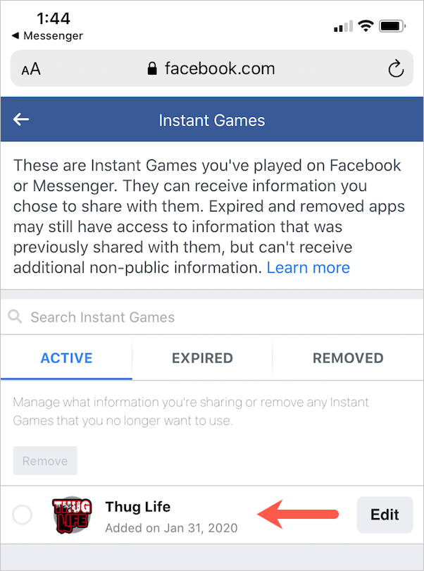 active instant games in facebook
