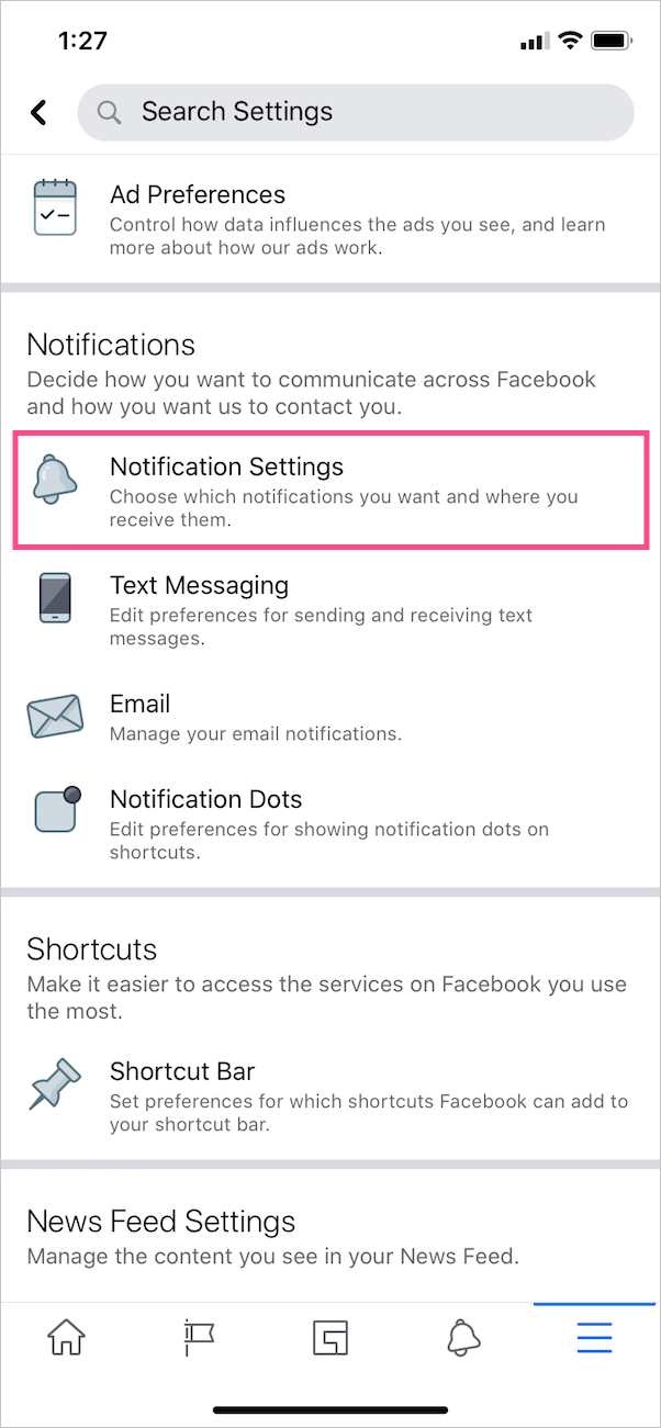 facebook notification settings