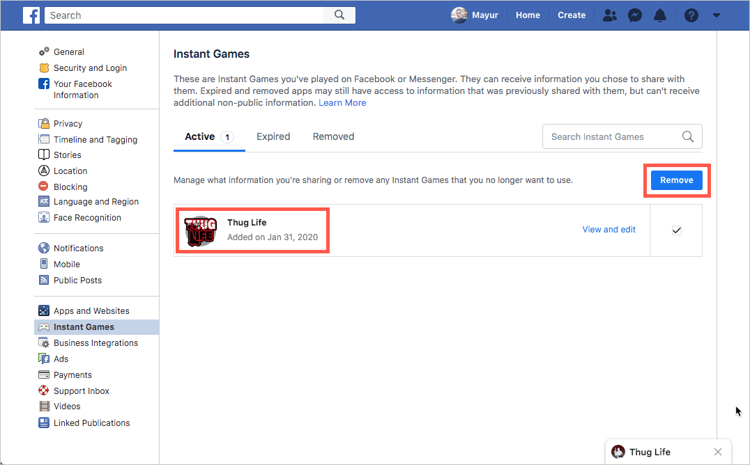 delete facebook games using desktop