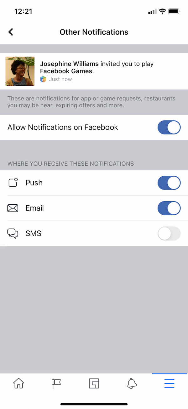 turn off game notifications on facebook app