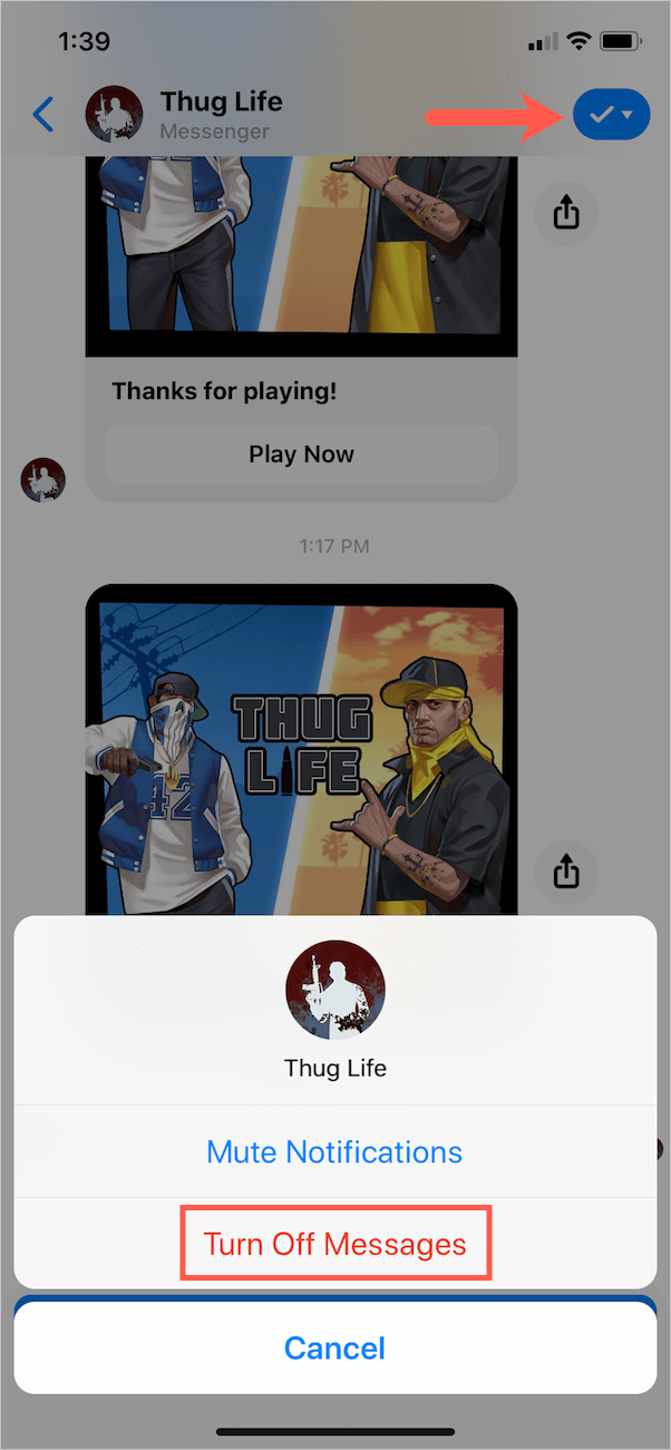 how to stop thug life notifications on messenger