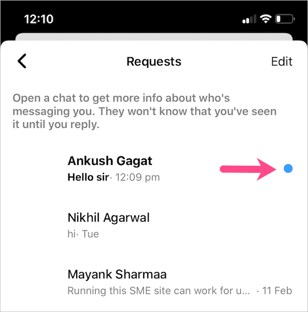 blue dot in message requests on messenger