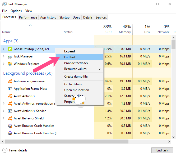 delete desktop goose on windows