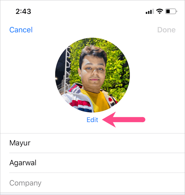 edit contact picture in ios 13