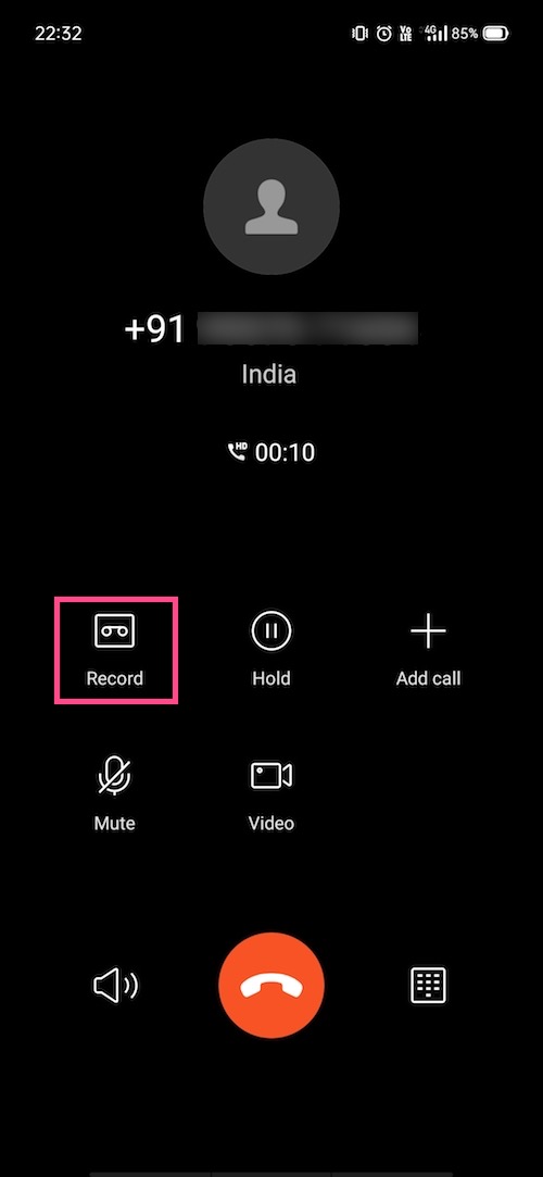 stock dialer interface on realme phone