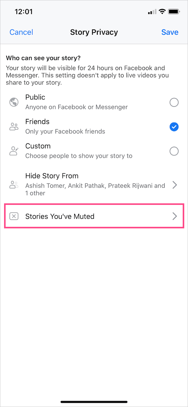 facebook story privacy settings