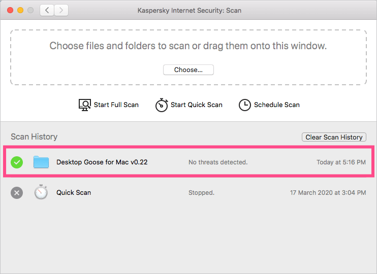 desktop goose kaspersky internet security scan