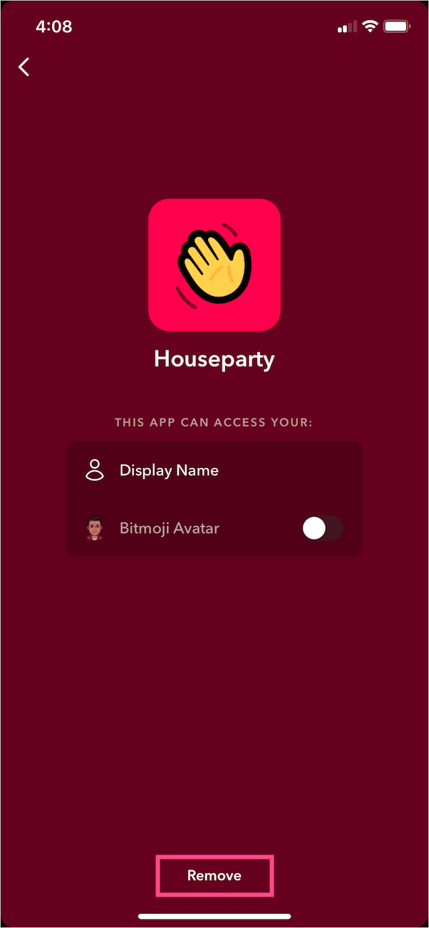 remove houseparty from snapchat account