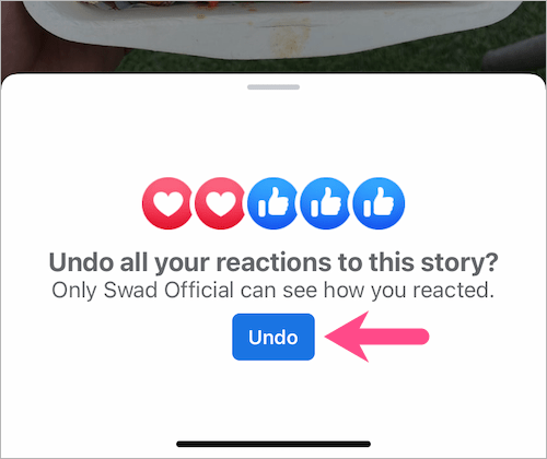 remove reaction from facebook story
