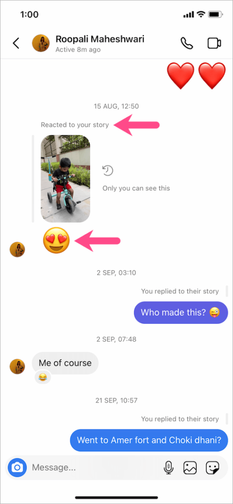 instagram msg like reaction