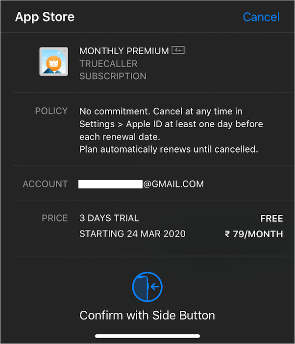 subscribing to truecaller premium on iphone