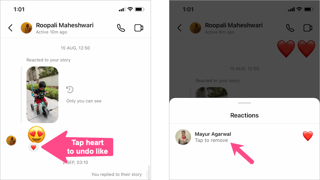 how to undo like on instagram story reaction