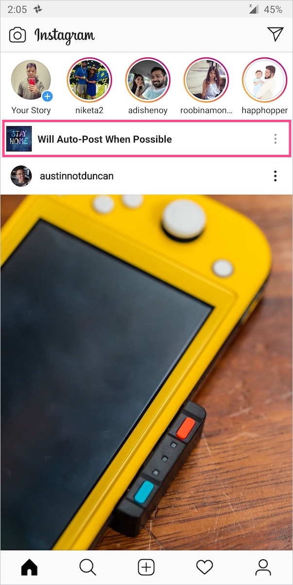 Will Auto-Post When Possible message on instagram