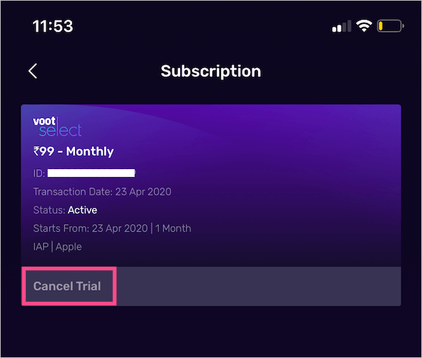 cancel Voot Select subscription