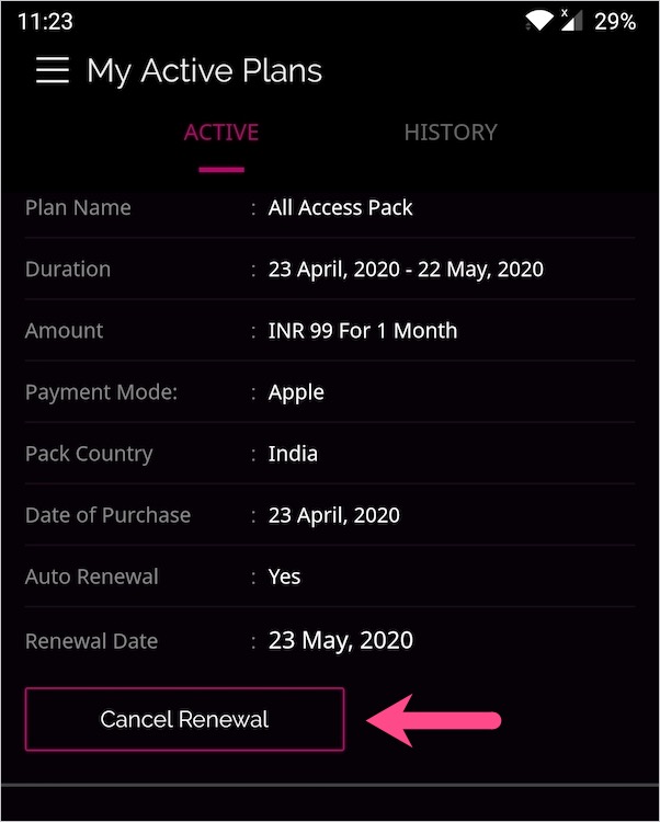 cancel zee5 renewal on android