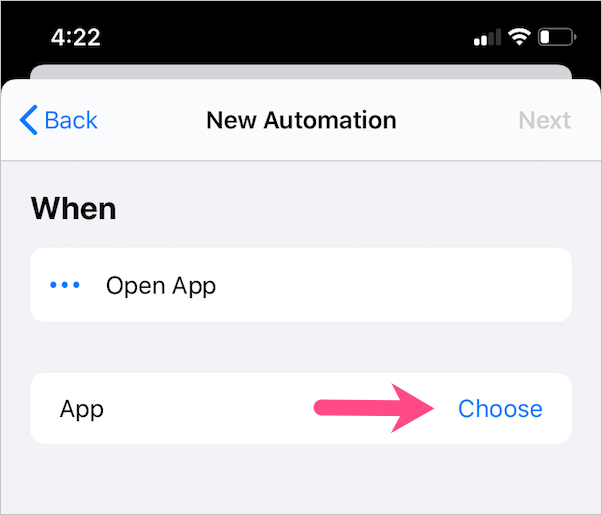 option to choose apps