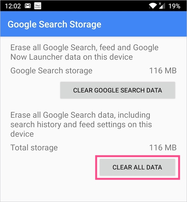 clear all data of google app