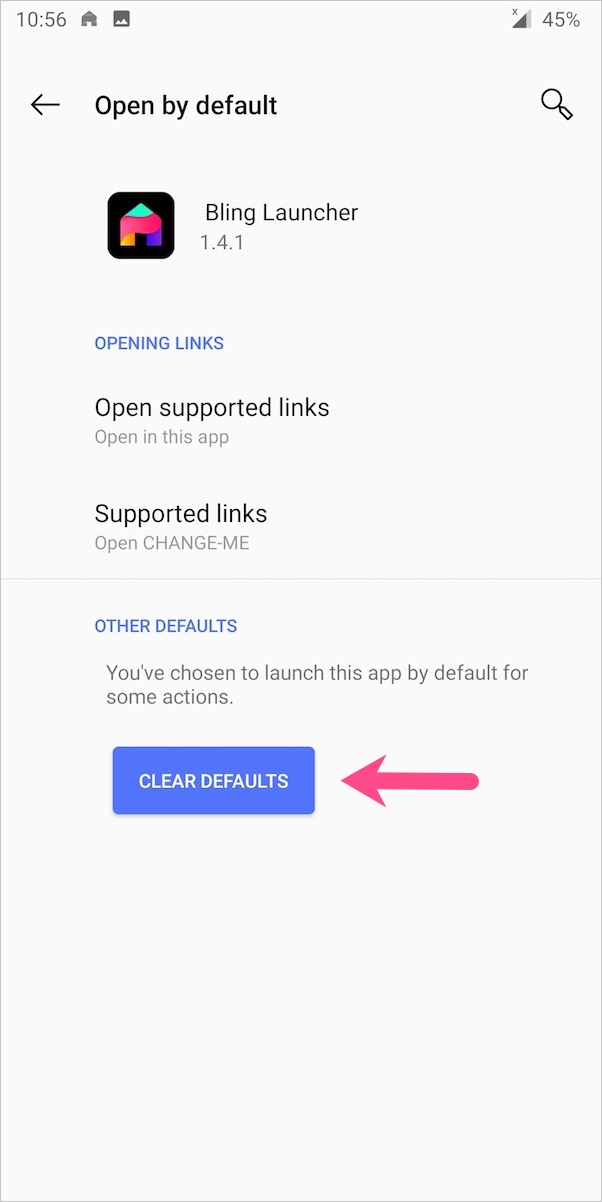 clear default app on android