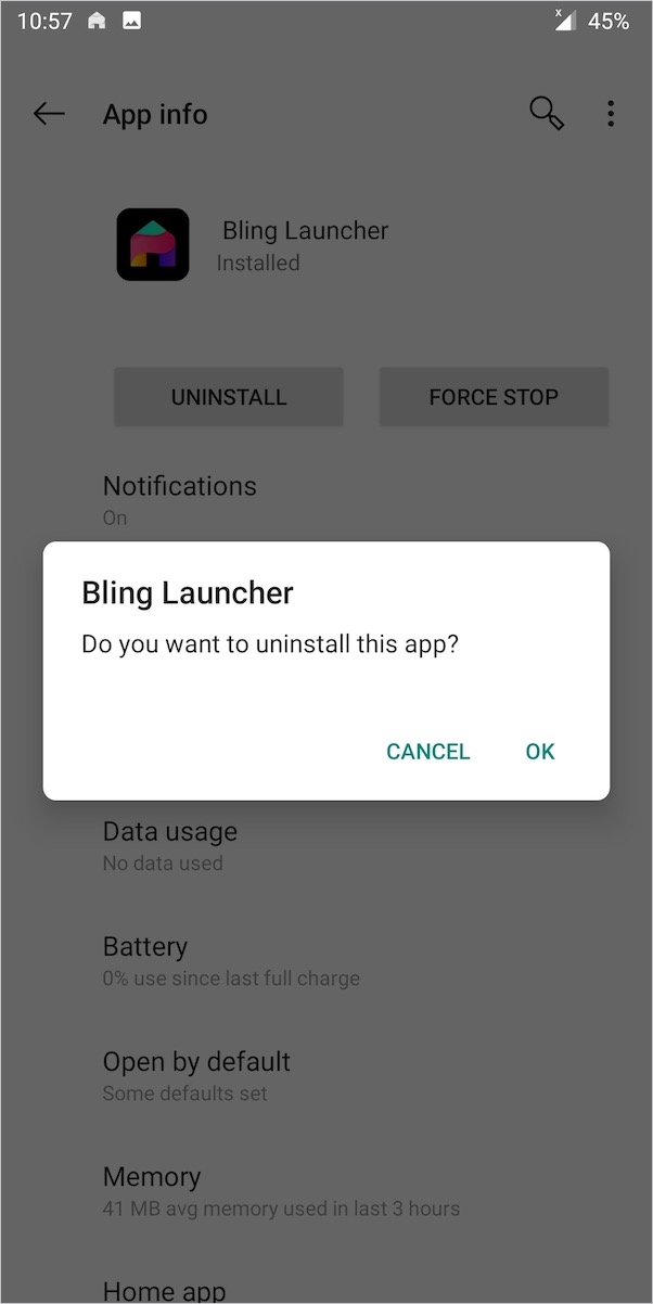 delete bling launcher app