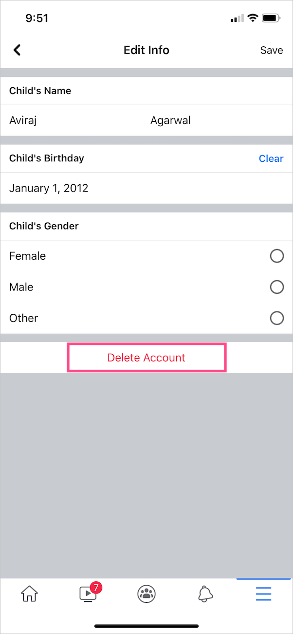 how to delete messenger kids account on facebook app