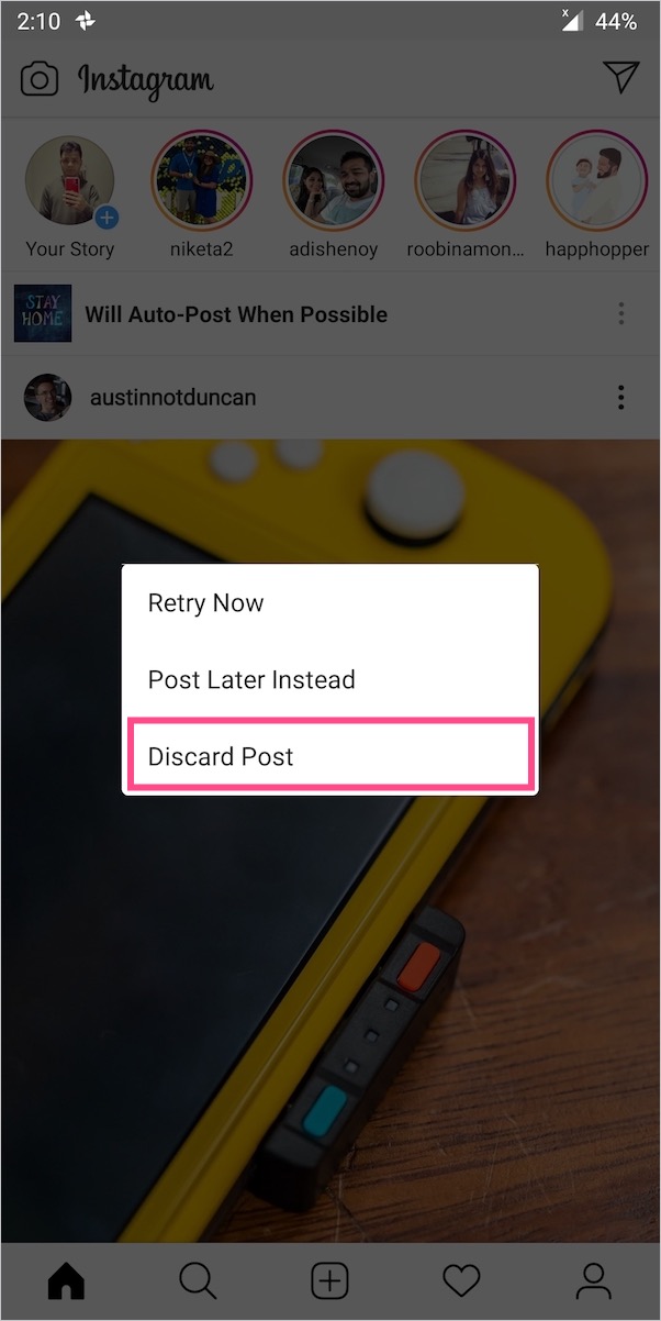 discard a post on instagram