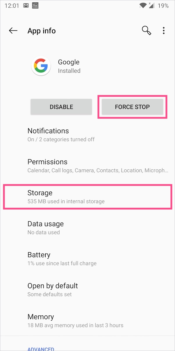force stop google app on android