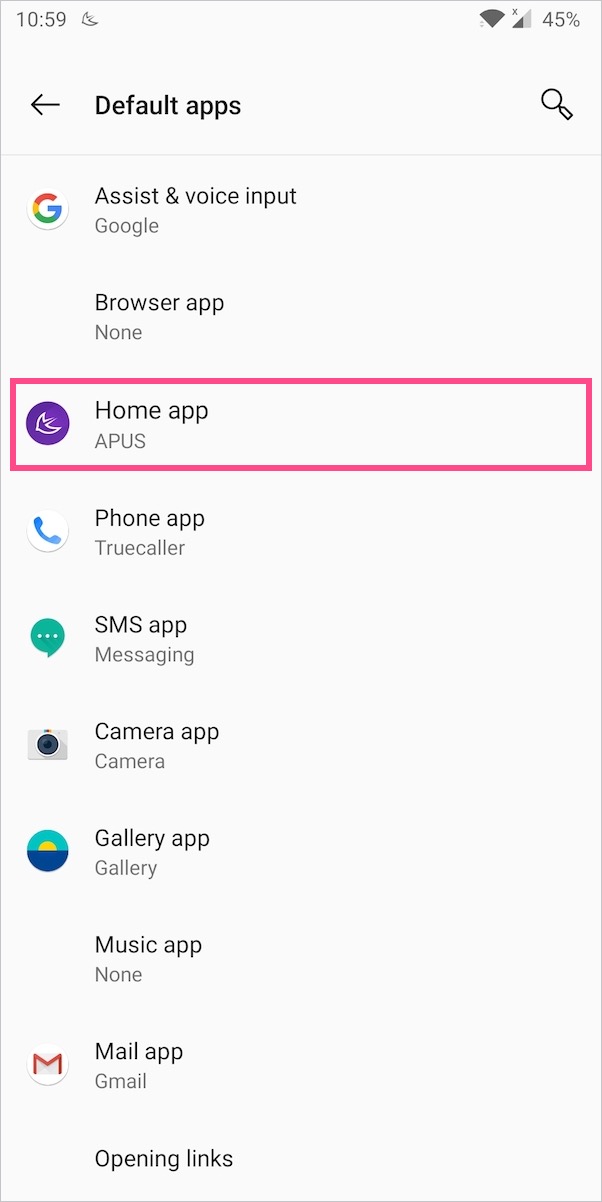 manage default apps in android