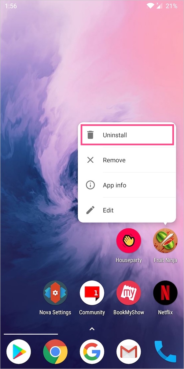 in launcher app uninstall