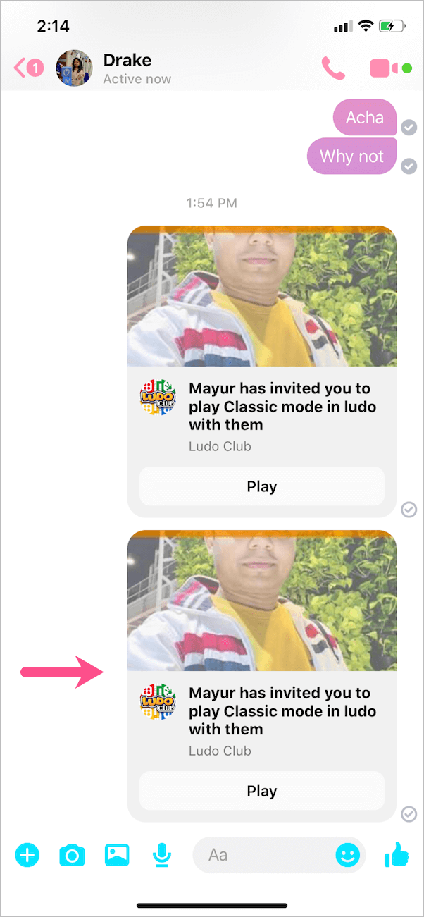 invitation to play game on messenger