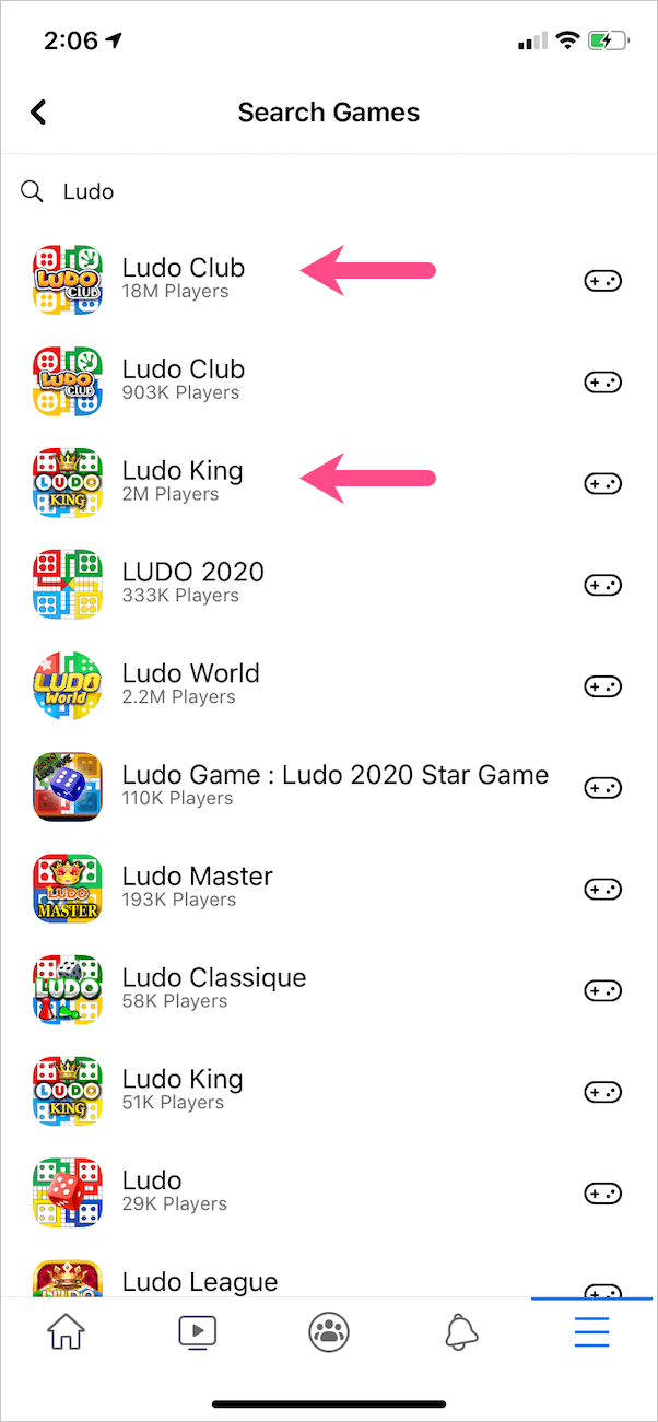 search games on facebook app