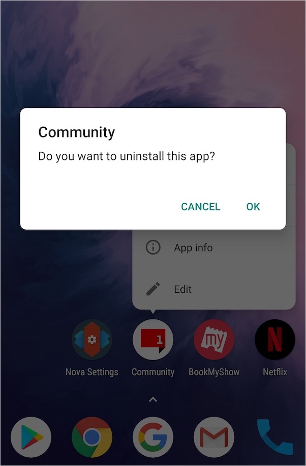 Uninstall apps using App info in nova