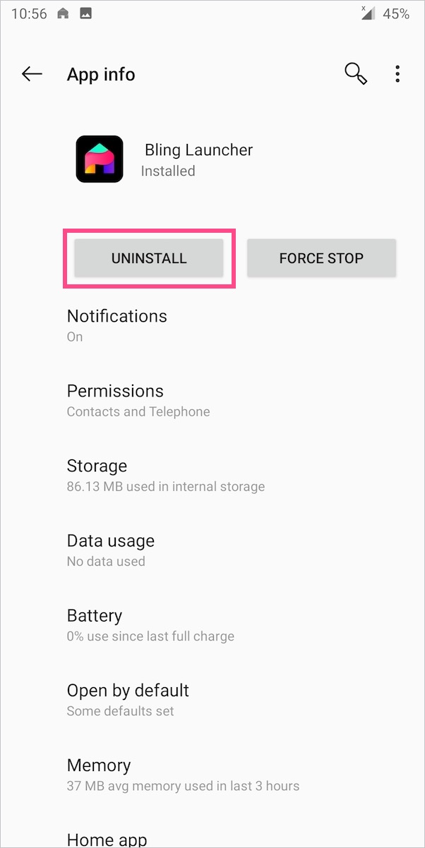 how to uninstall bling launcher on android