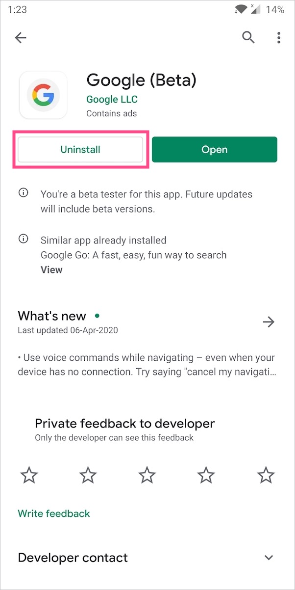 uninstall updates of google app on android