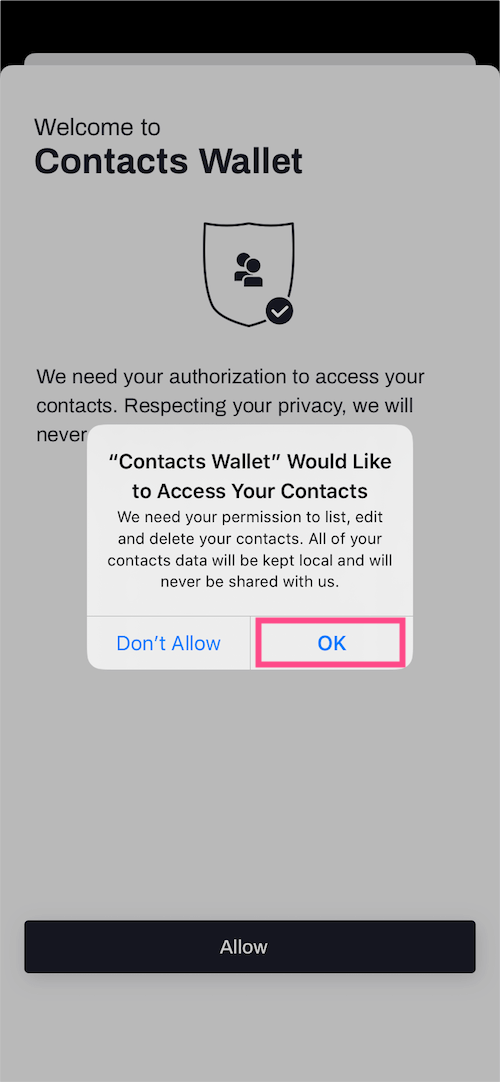 allow contacts wallet to access iphone contacts