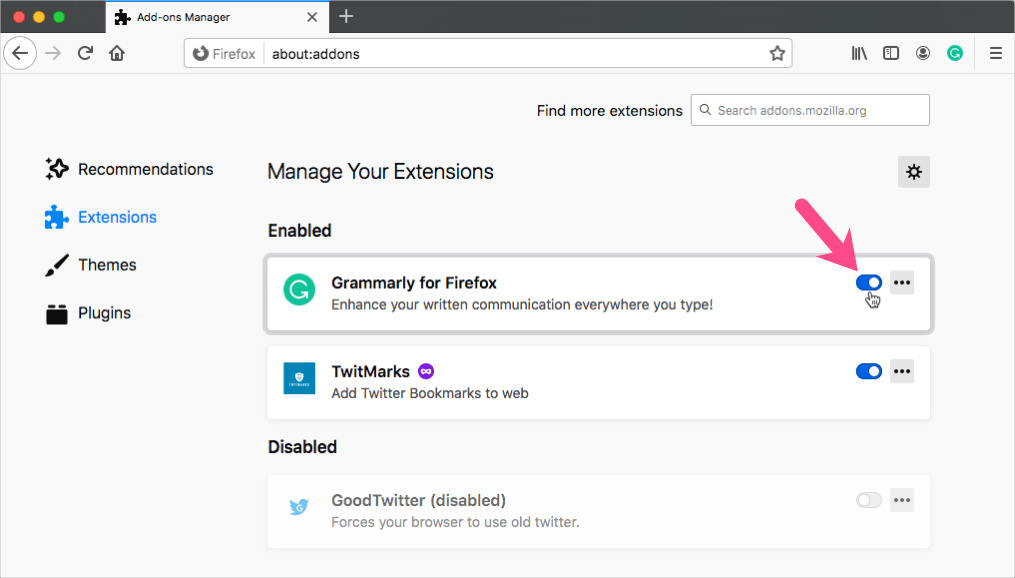 disable grammarly in firefox