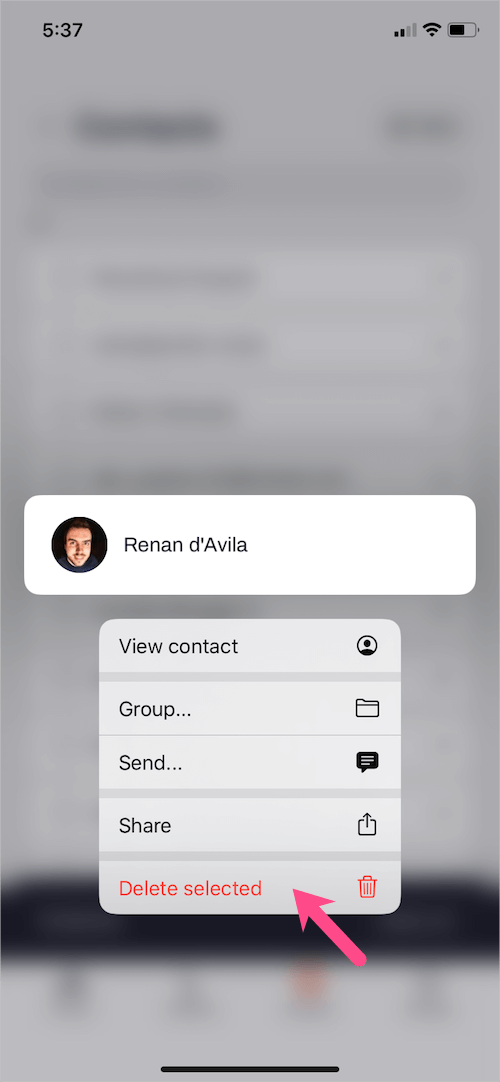 delete individual contact on iphone with haptic touch