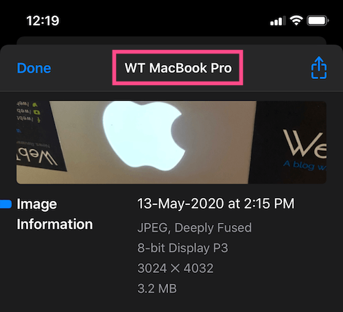 renamed photo on iphone