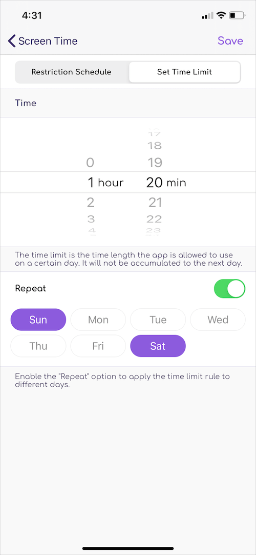 set daily time limit for specific apps