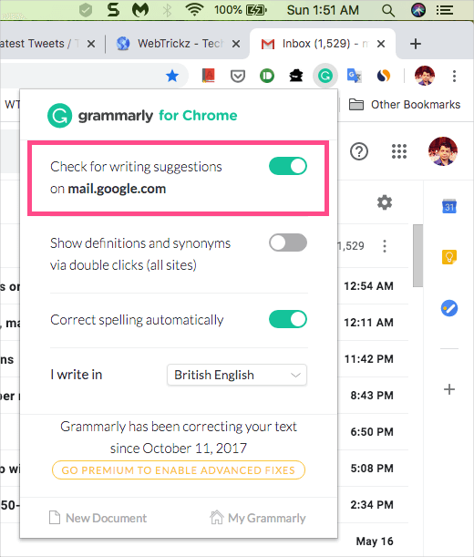 turn off grammarly in gmail