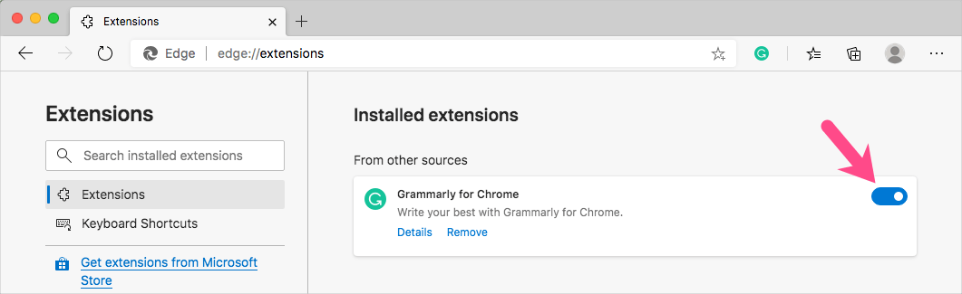 Disable Grammarly in edge
