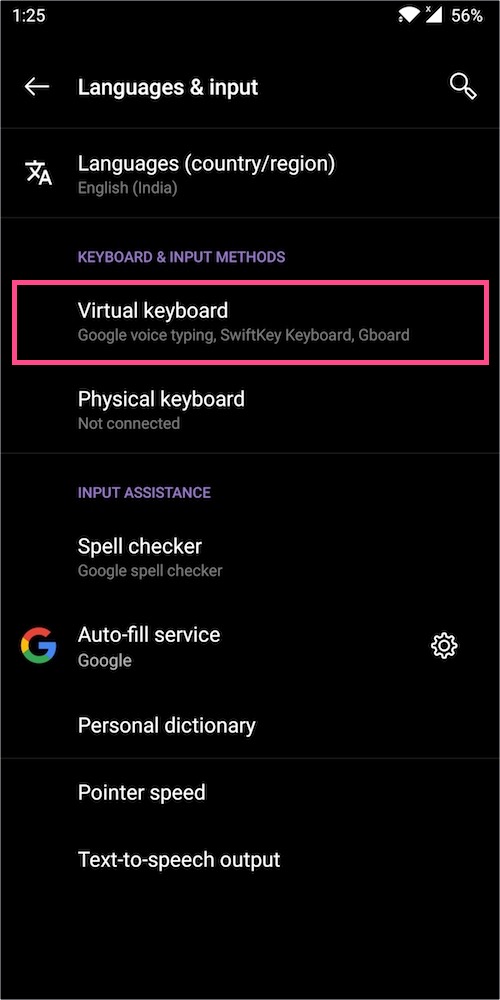 virtual keyboard settings on android
