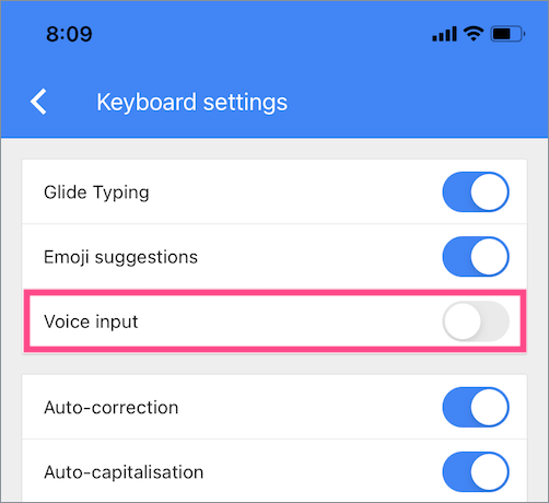 how to disable voice typing in gboard on iphone