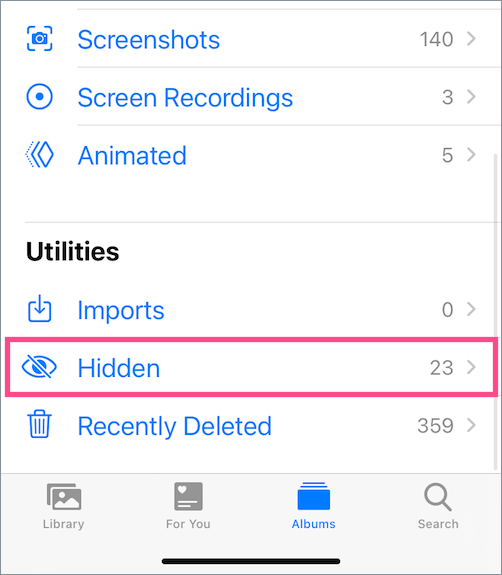 how to find hidden album in photos on ios
