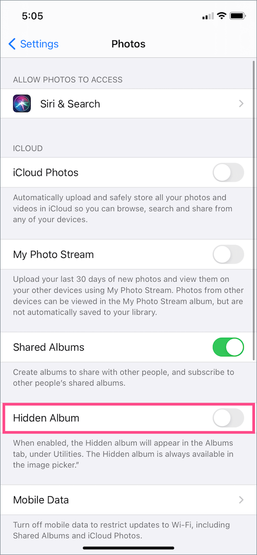 how to hide the hidden photo album on iOS