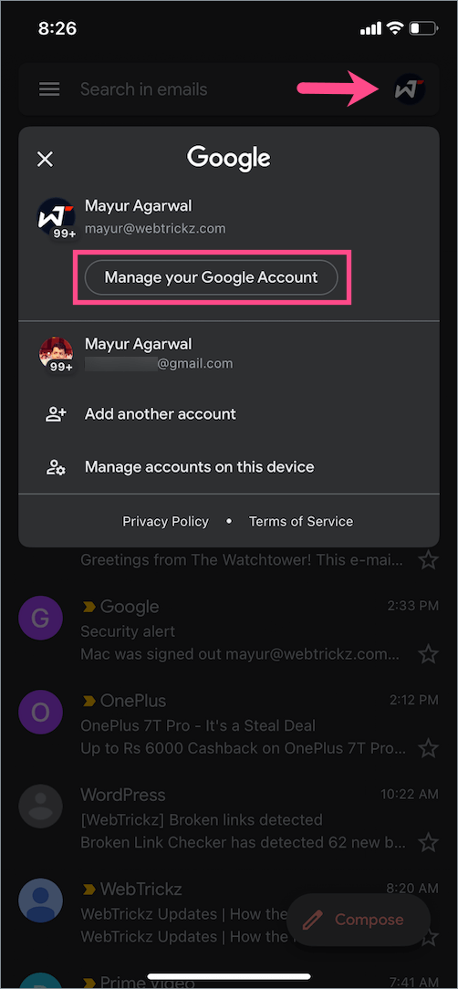 how to remove gmail accounts from chrome