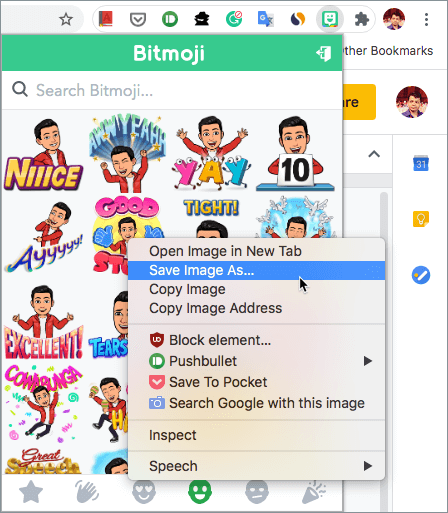 save bitmoji sticker as PNG image on computer