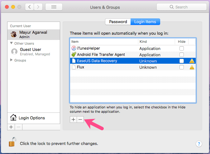 disable startup apps on mac os