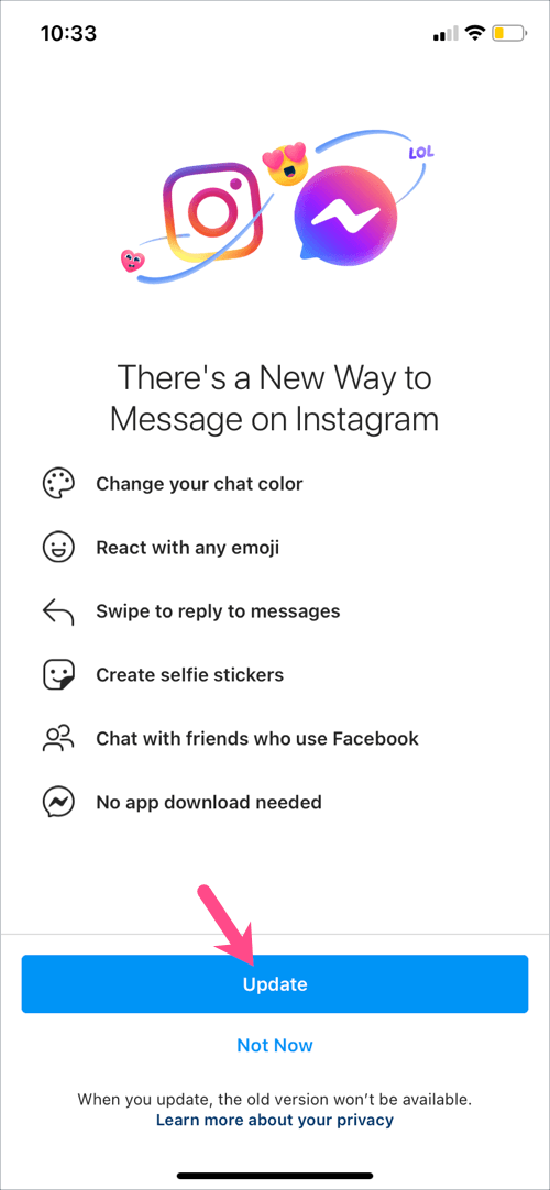 new instagram messenger update