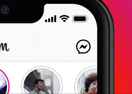 messenger icon at the top of Instagram app