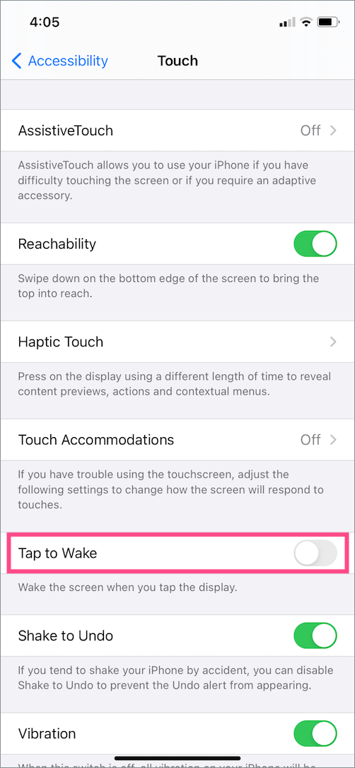 disable tap to wake on iphone